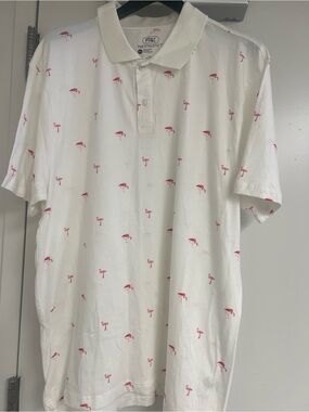 PD&C White Polo with Pink Flamingo Motif